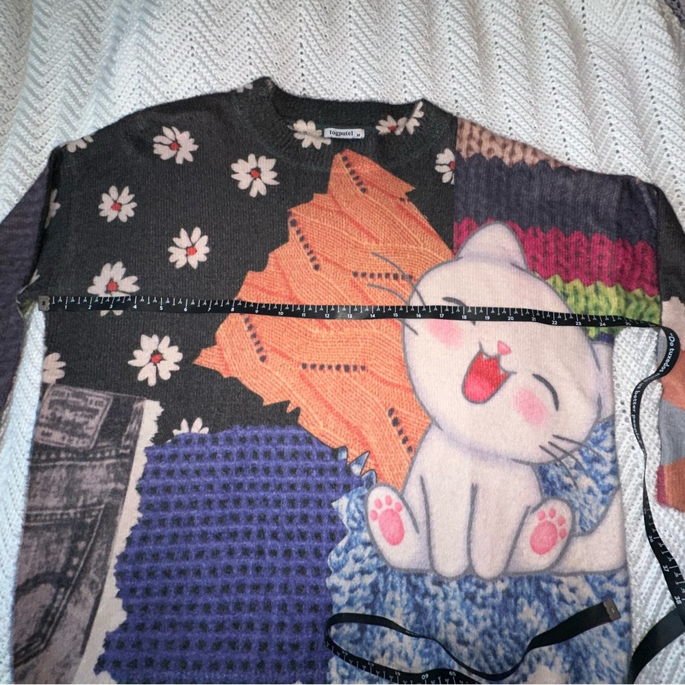 Adorable Graphic Crew Neck Artistic Knit Oversized Sweater medium - Picture 6 of 8